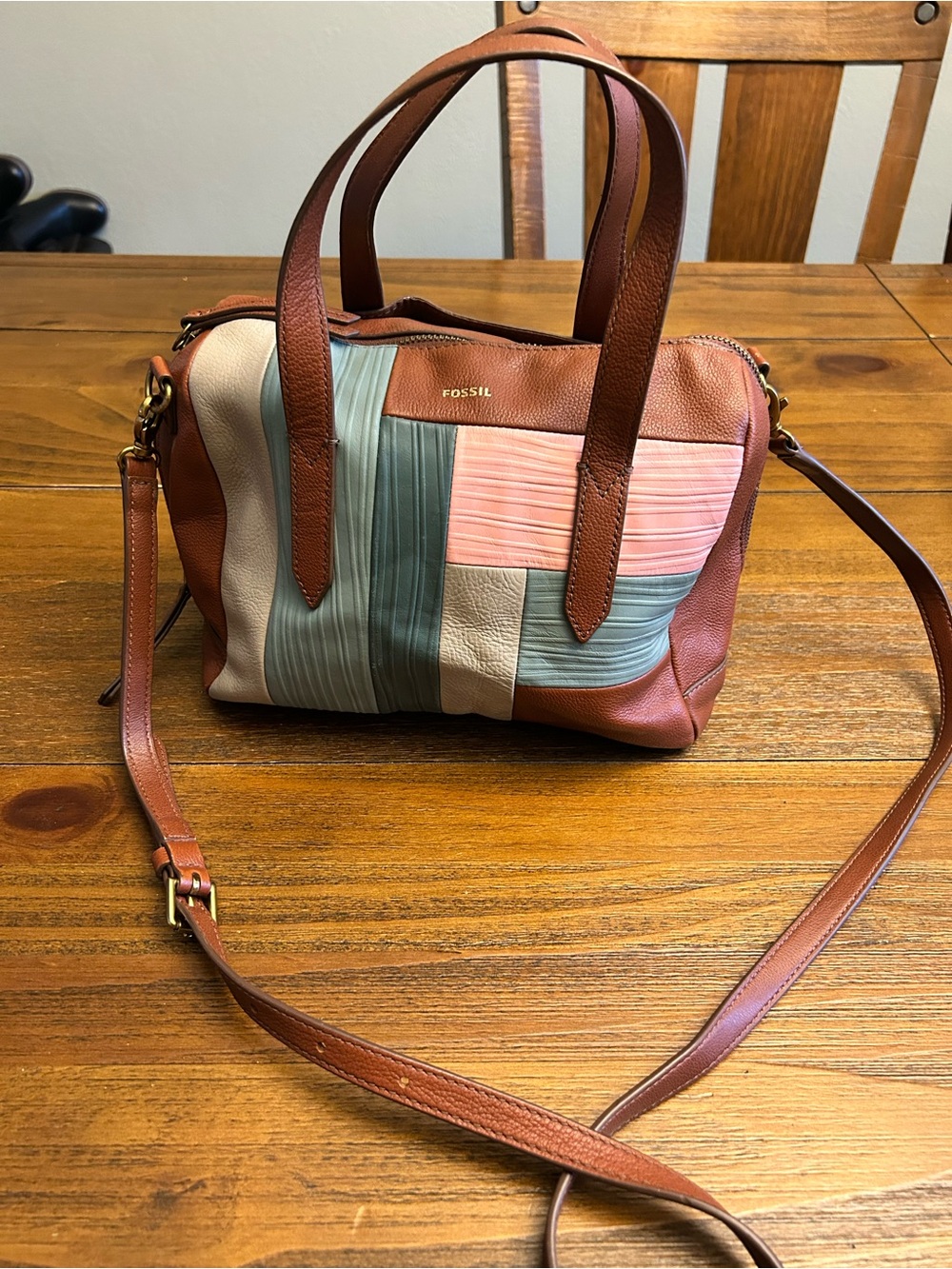 Fossil Sydney Colorblock Leather Satchel Crossbody Bag
